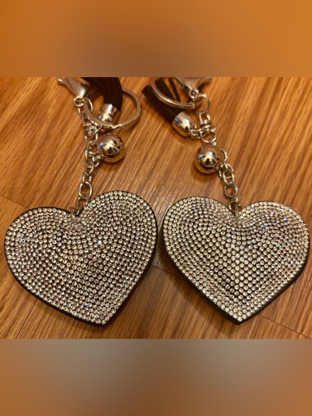 2 TWO Black Silver Rhinestone Heart Backpack Purse Valentine LOVE Keychain Tag 🎁